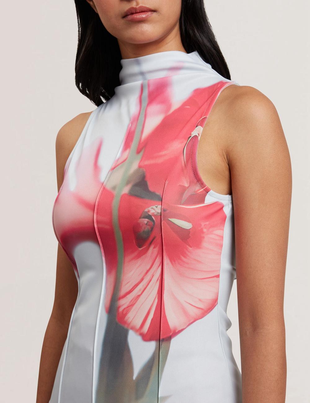 Ted Baker HARPLNN - Floral High Neck Jersey Topjes Dames Blauw | Belgium  398524-EVN