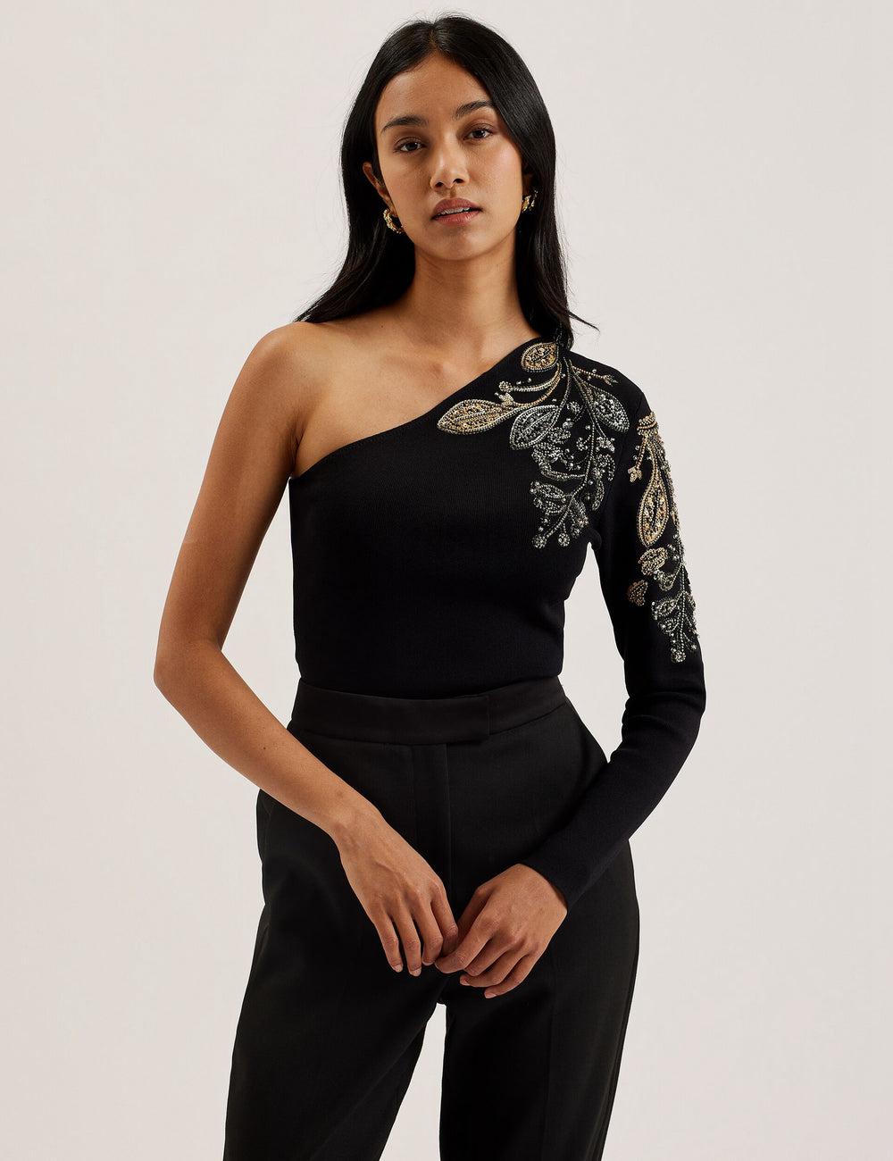 Ted Baker HEATHRR - One Shoulder Embellished Detail Topjes Dames Zwart | Belgium  905413-XCO