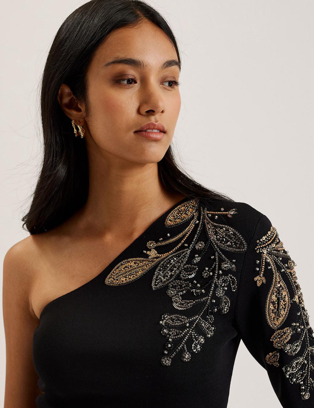 Ted Baker HEATHRR - One Shoulder Embellished Detail Topjes Dames Zwart | Belgium  905413-XCO