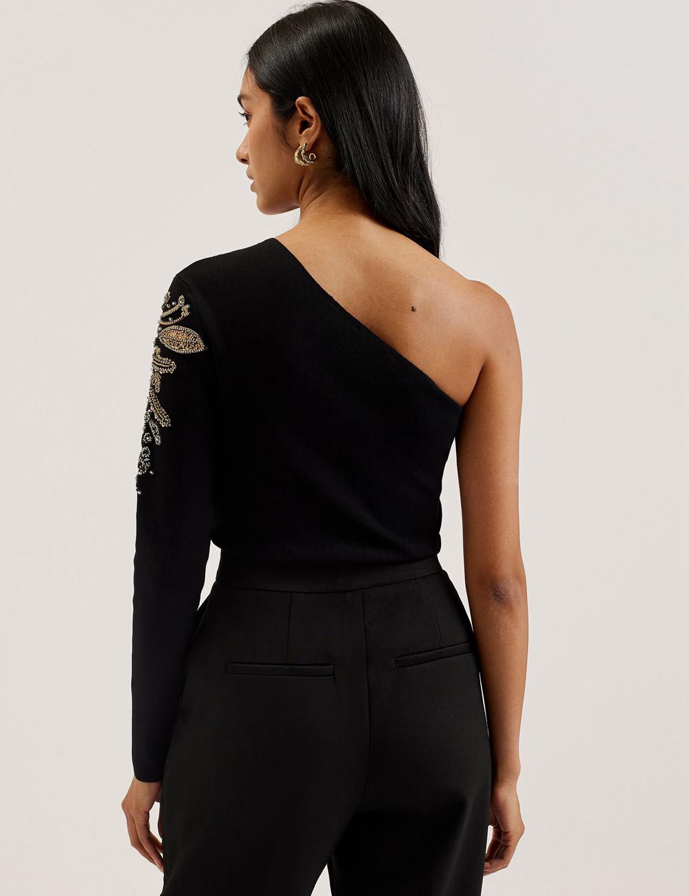 Ted Baker HEATHRR - One Shoulder Embellished Detail Topjes Dames Zwart | Belgium  905413-XCO