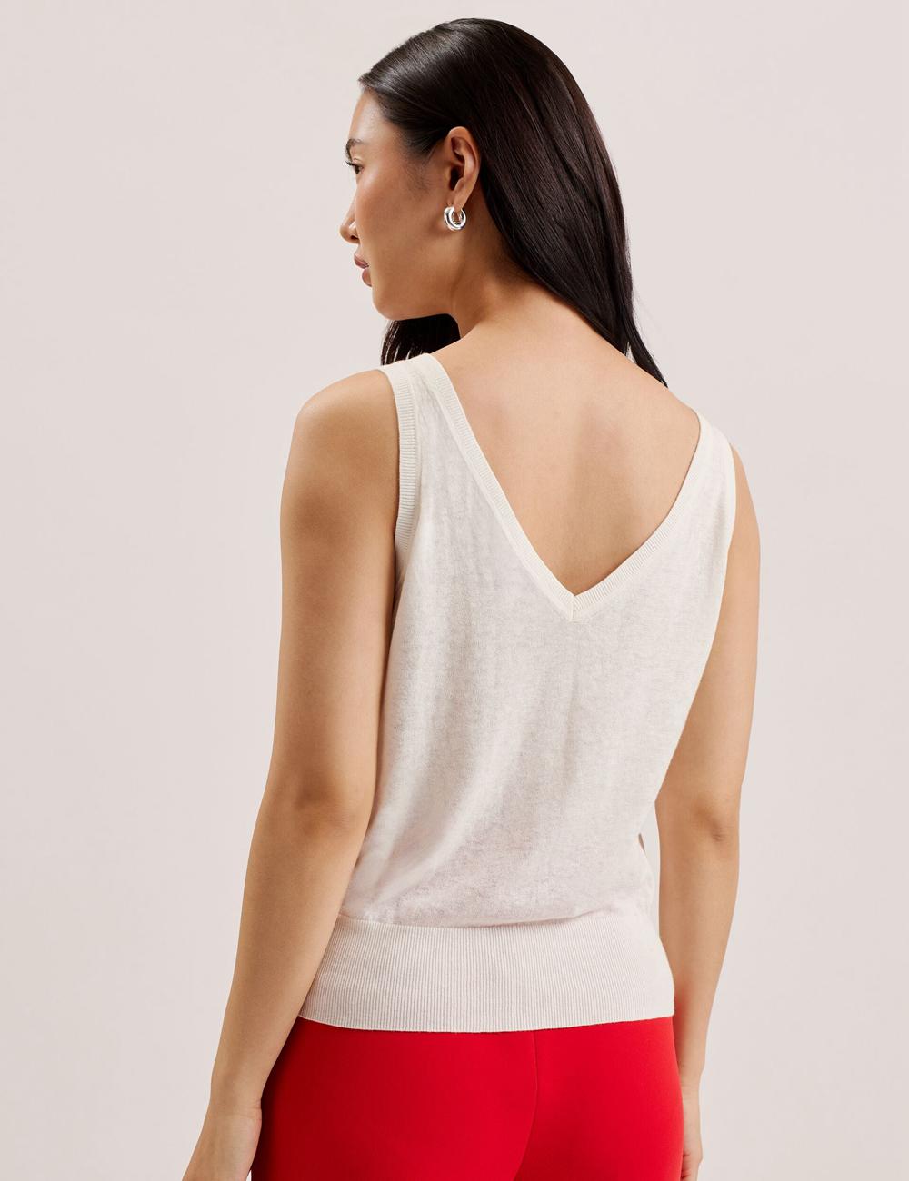 Ted Baker HEIDIII - Printed Panel V-Neck Knitted Vest Topjes Dames Ivory | Belgium  697081-CZO