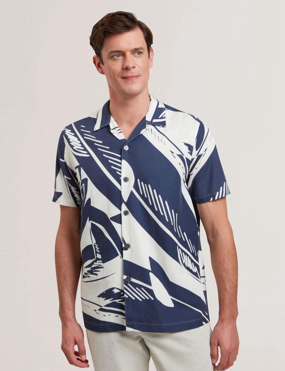 Ted Baker HEUKELS - Short Sleeve Relaxed Fish Print Overhemd Heren Donkerblauw | Belgium  271635-GKO