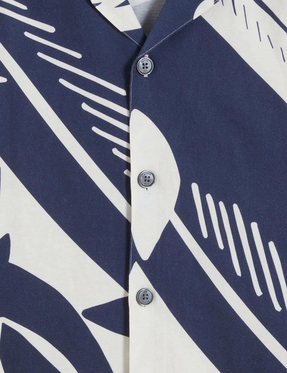 Ted Baker HEUKELS - Short Sleeve Relaxed Fish Print Overhemd Heren Donkerblauw | Belgium  271635-GKO