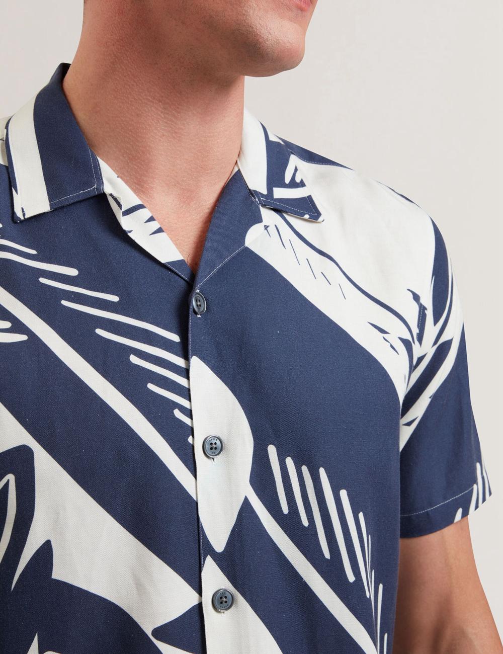 Ted Baker HEUKELS - Short Sleeve Relaxed Fish Print Overhemd Heren Donkerblauw | Belgium  271635-GKO