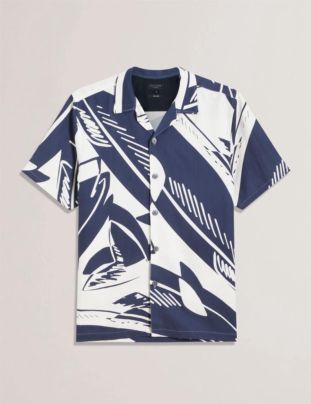 Ted Baker HEUKELS - Short Sleeve Relaxed Fish Print Overhemd Heren Donkerblauw | Belgium  271635-GKO