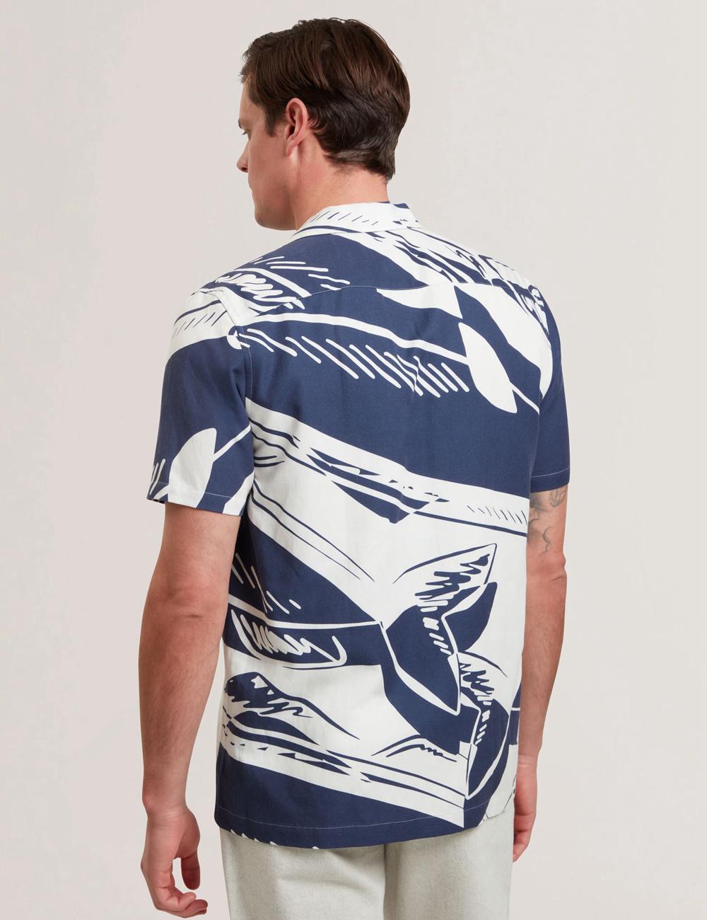 Ted Baker HEUKELS - Short Sleeve Relaxed Fish Print Overhemd Heren Donkerblauw | Belgium  271635-GKO