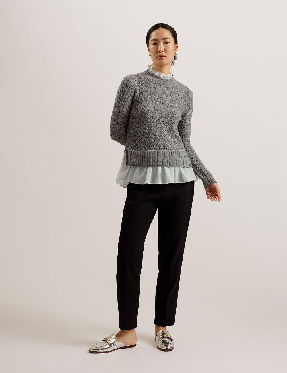Ted Baker HOLINAS - Pointelle Knit With Shirt Hem Jumpers Dames Grijs | Belgium  297540-PEQ