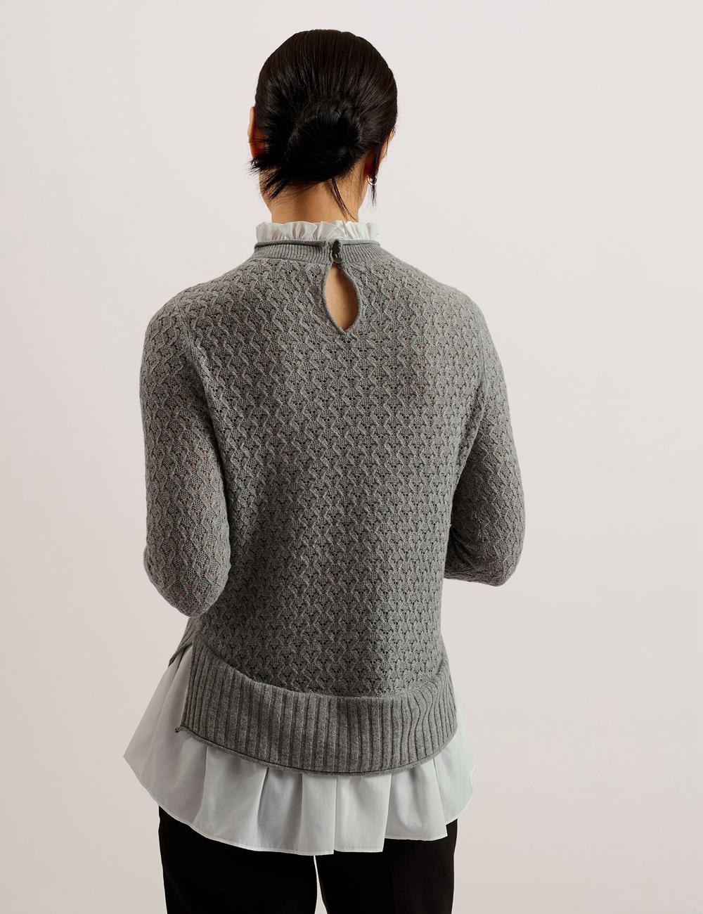 Ted Baker HOLINAS - Pointelle Knit With Shirt Hem Jumpers Dames Grijs | Belgium  297540-PEQ