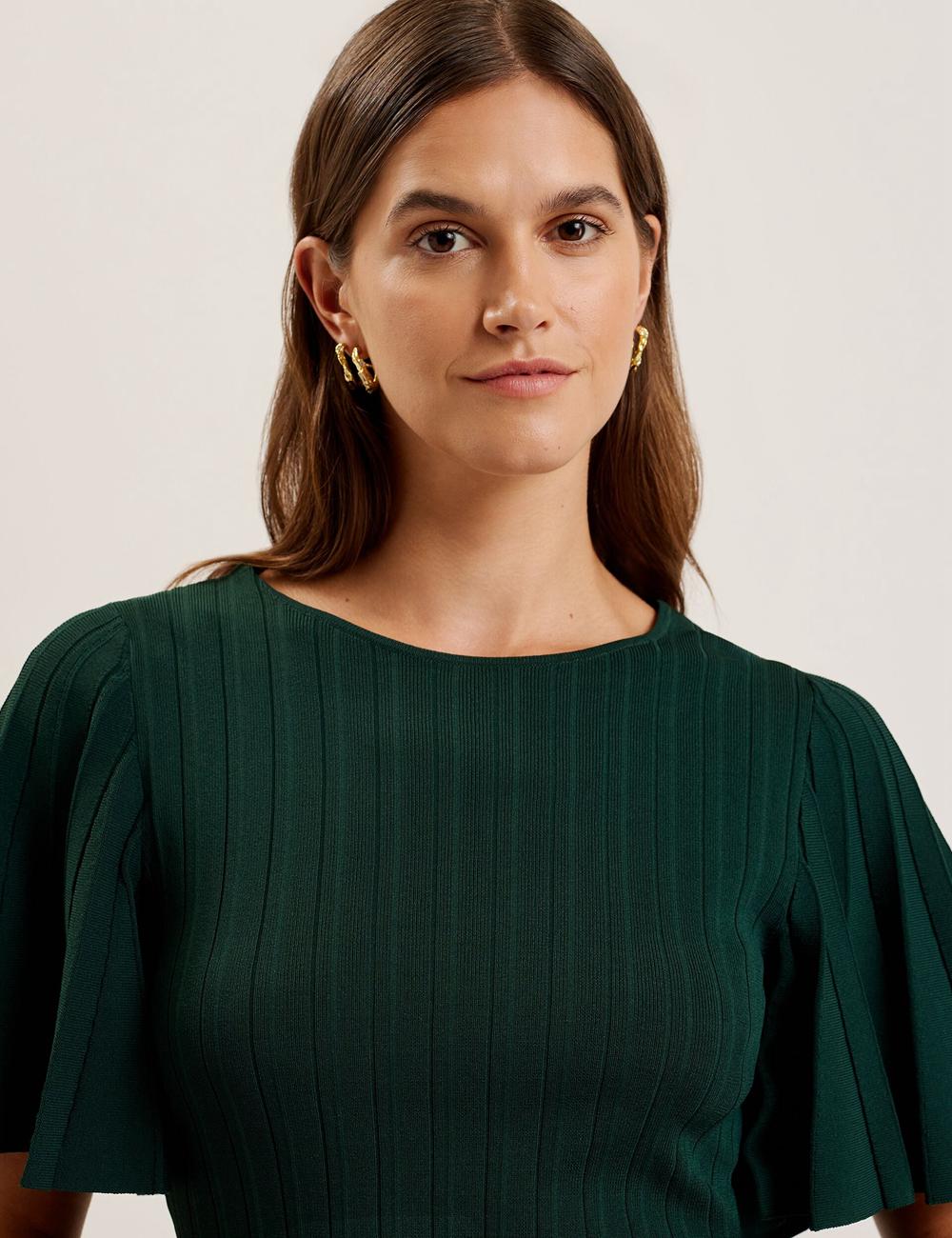 Ted Baker IIVANNA - Ribbed Knit Top With Fluted Short Sleeves Jumpers Dames Groen | Belgium  356092-AWQ