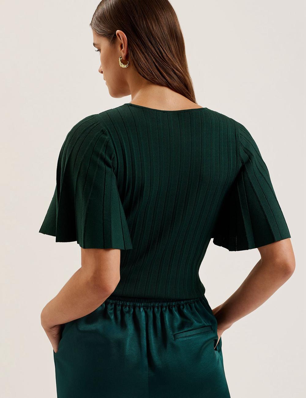 Ted Baker IIVANNA - Ribbed Knit Top With Fluted Short Sleeves Jumpers Dames Groen | Belgium  356092-AWQ