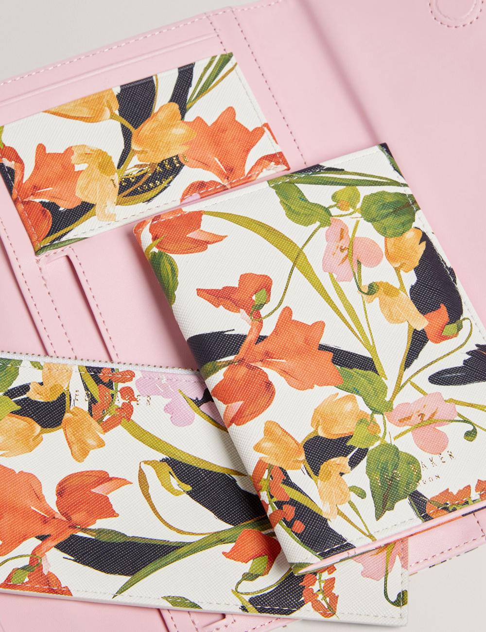 Ted Baker JACIIIE - Floral Print Faux Leather Travel Portefeuille Dames Wit | Belgium  493726-RWE