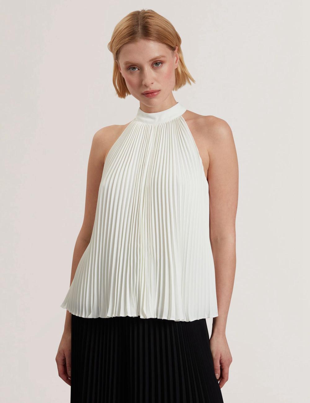Ted Baker JAMAYA - High Halter Neck Pleated Sleeveless Topjes Dames Ivory | Belgium  321749-SKV