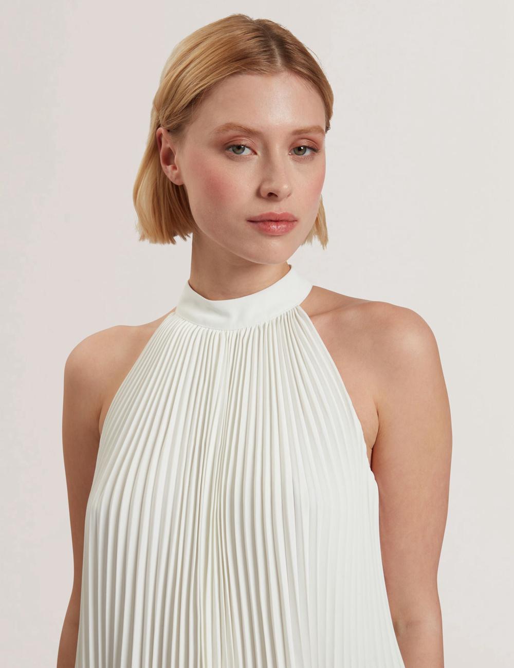Ted Baker JAMAYA - High Halter Neck Pleated Sleeveless Topjes Dames Ivory | Belgium  321749-SKV