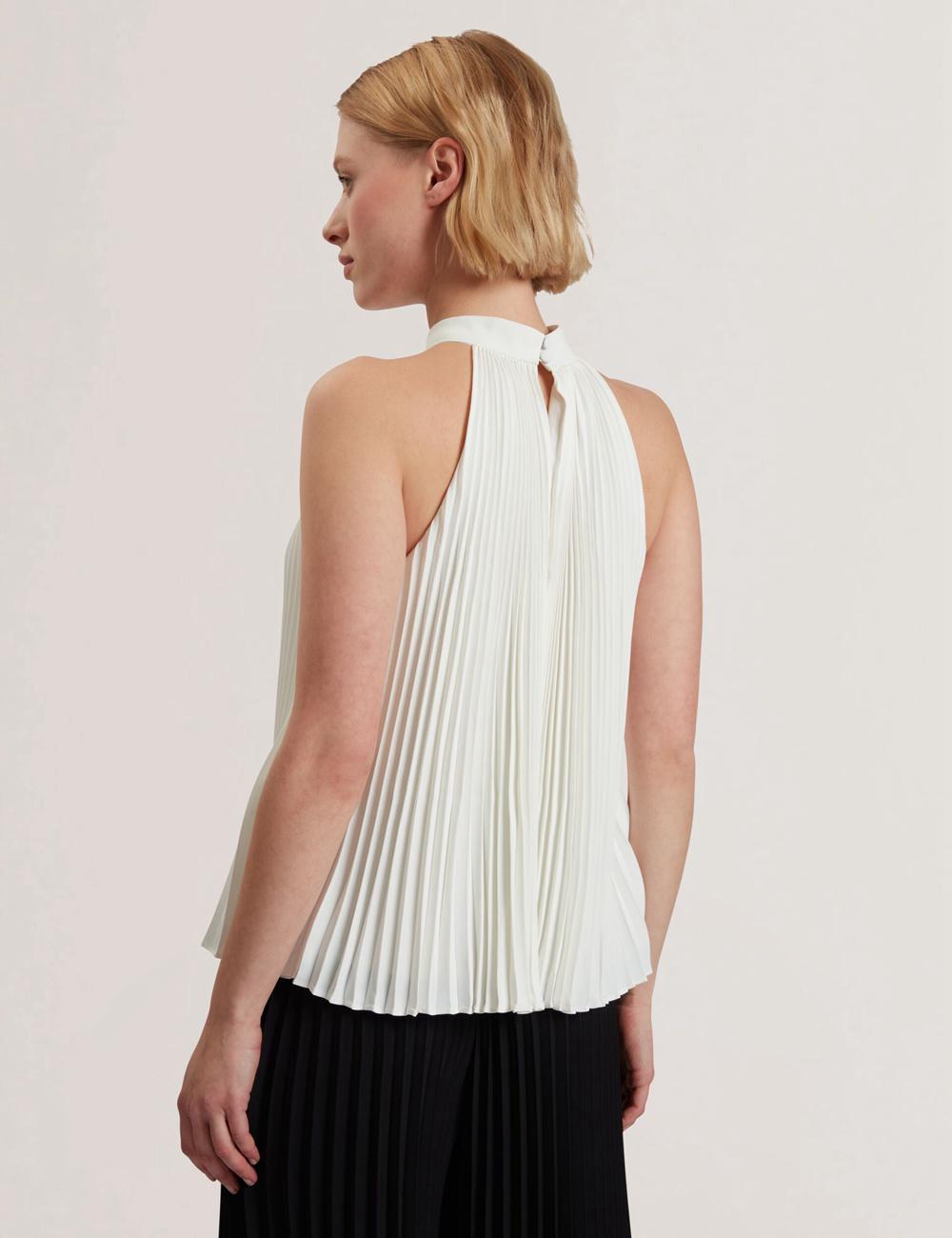 Ted Baker JAMAYA - High Halter Neck Pleated Sleeveless Topjes Dames Ivory | Belgium  321749-SKV