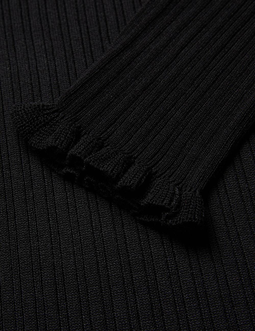 Ted Baker JANITTT - Ruffle Trim High Neck Ribbed Jumpers Dames Zwart | Belgium  508719-XCY