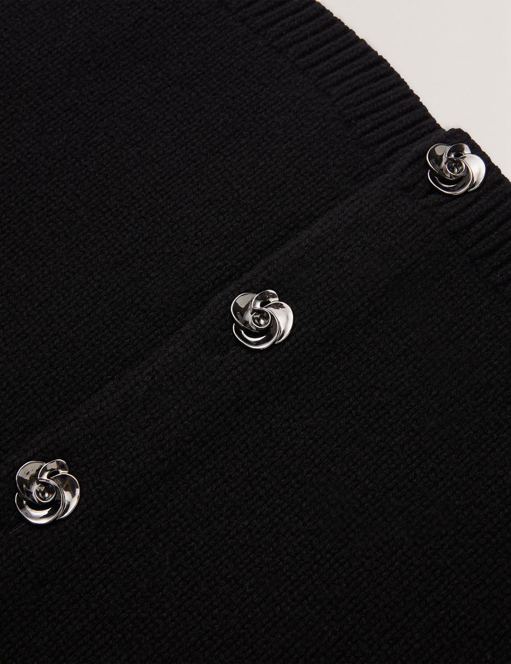 Ted Baker JAYCEY - Rose Button Knitted Crew Neck Cardigan Dames Zwart | Belgium  295086-ZWC