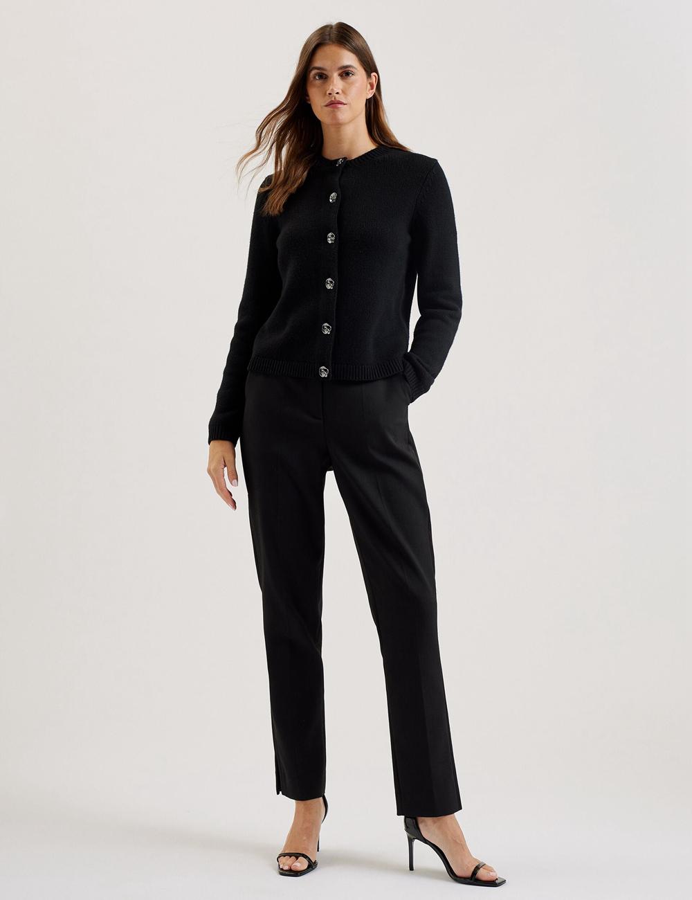 Ted Baker JAYCEY - Rose Button Knitted Crew Neck Cardigan Dames Zwart | Belgium  295086-ZWC