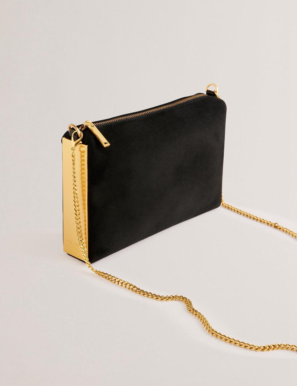 Ted Baker JEINER - Suede Clutch With Hardware Sides Koppelingstassen Dames Zwart | Belgium  241396-SBJ