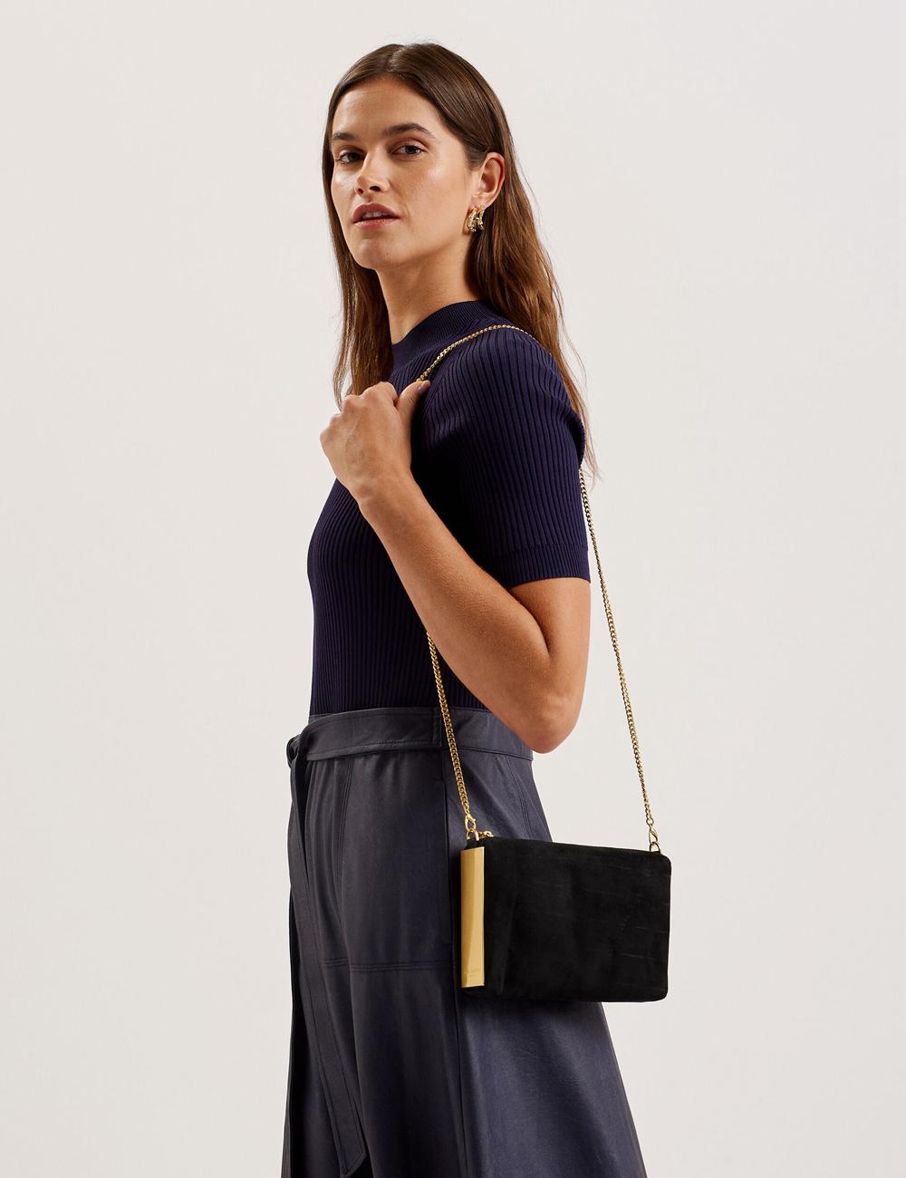 Ted Baker JEINER - Suede Clutch With Hardware Sides Koppelingstassen Dames Zwart | Belgium  241396-SBJ