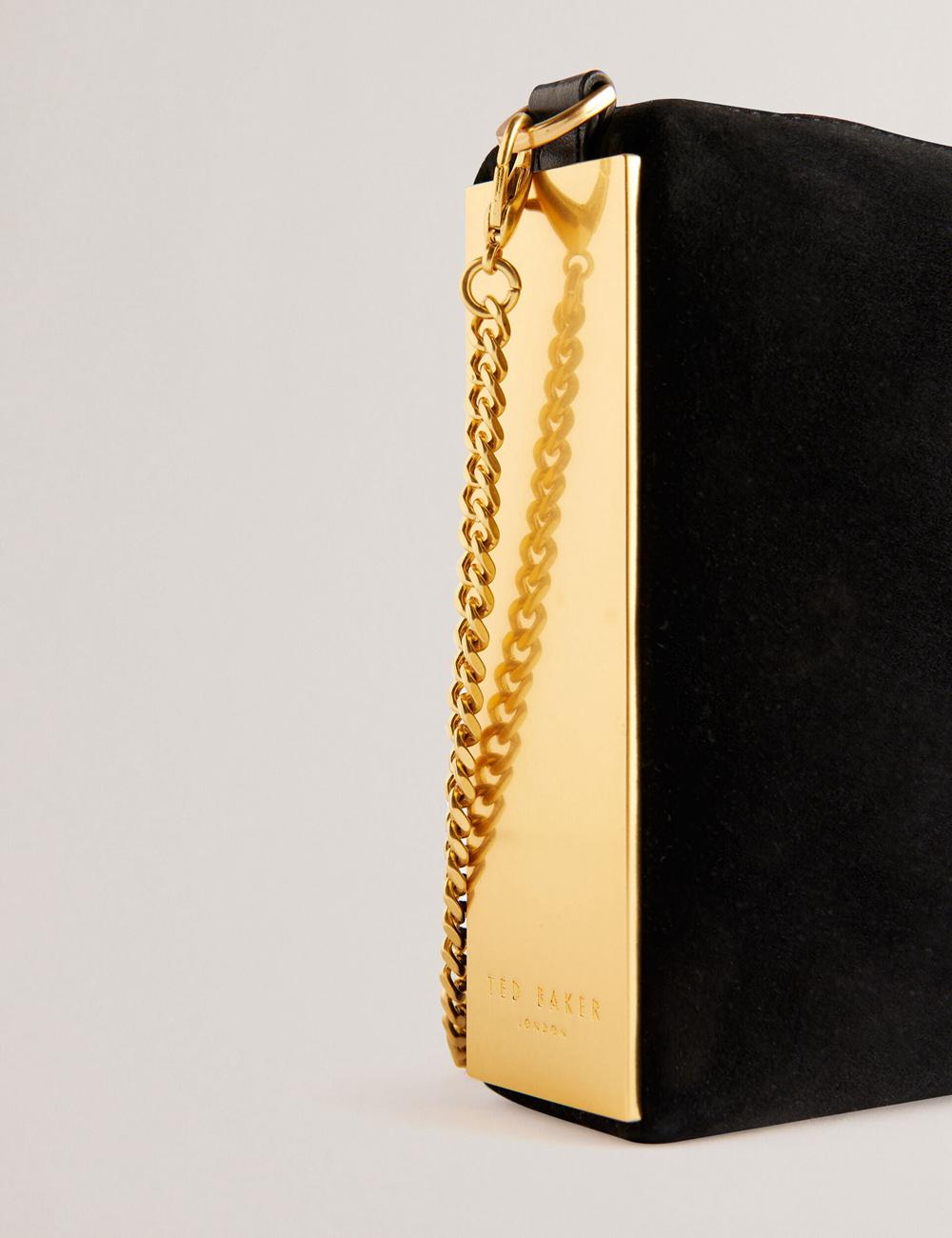 Ted Baker JEINER - Suede Clutch With Hardware Sides Koppelingstassen Dames Zwart | Belgium  241396-SBJ