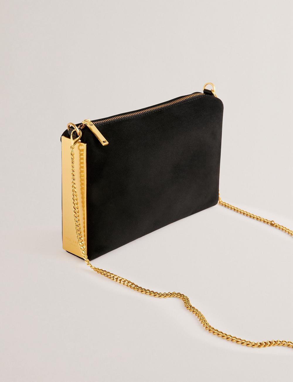 Ted Baker JEINER - Suede Clutch With Hardware Sides Koppelingstassen Dames Zwart | Belgium  241396-SBJ