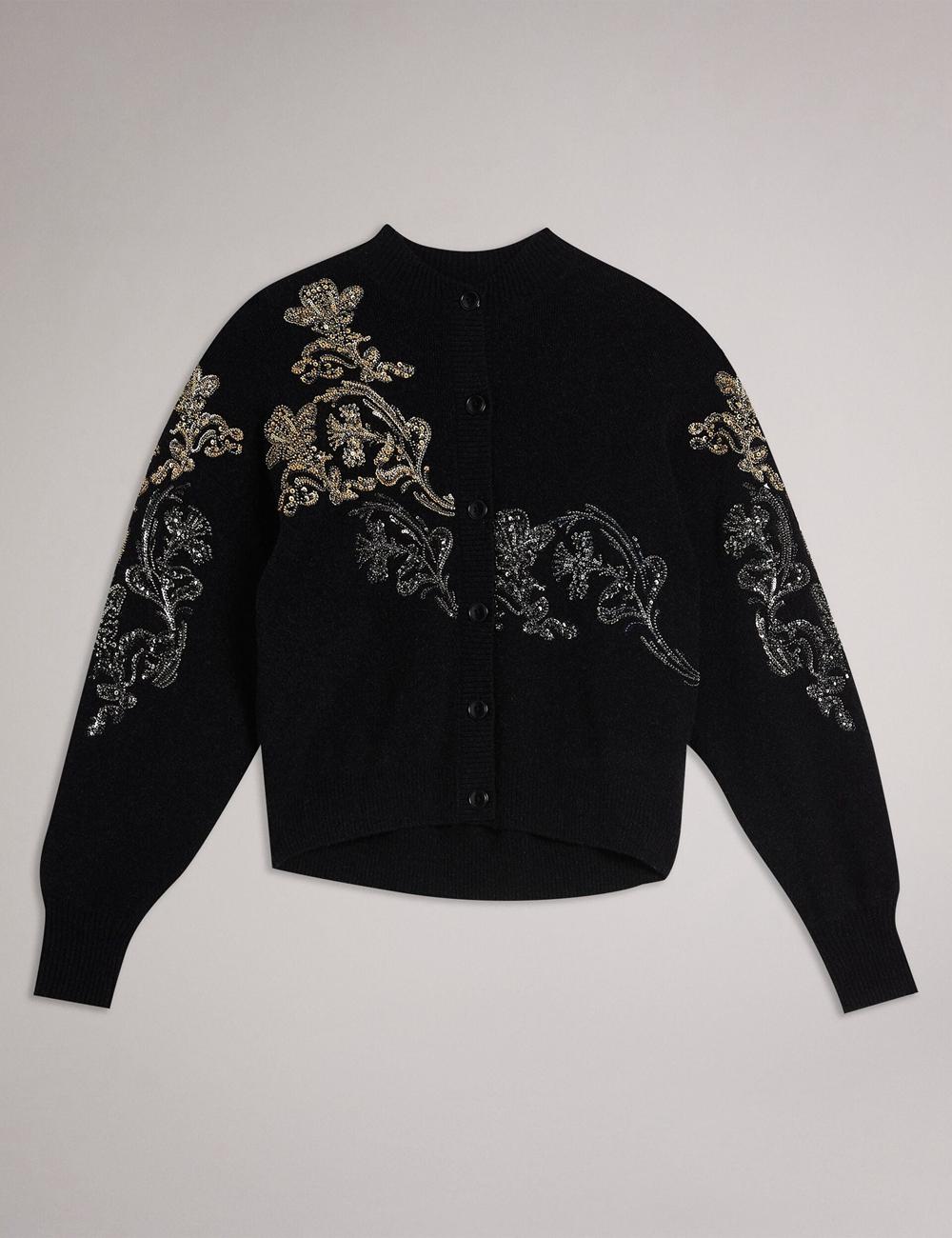 Ted Baker JENIIYY - Sequin Embellished Wool Bomber Cardigan Dames Grijs | Belgium  710823-LZP