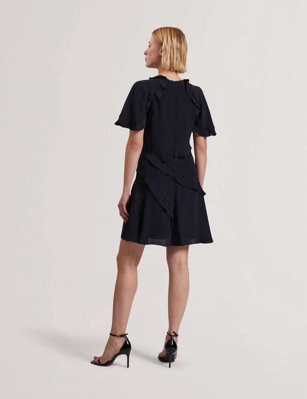 Ted Baker JOJII - Frill Trim Angel Sleeve Mini-jurk Dames Donkerblauw | Belgium  902465-STB