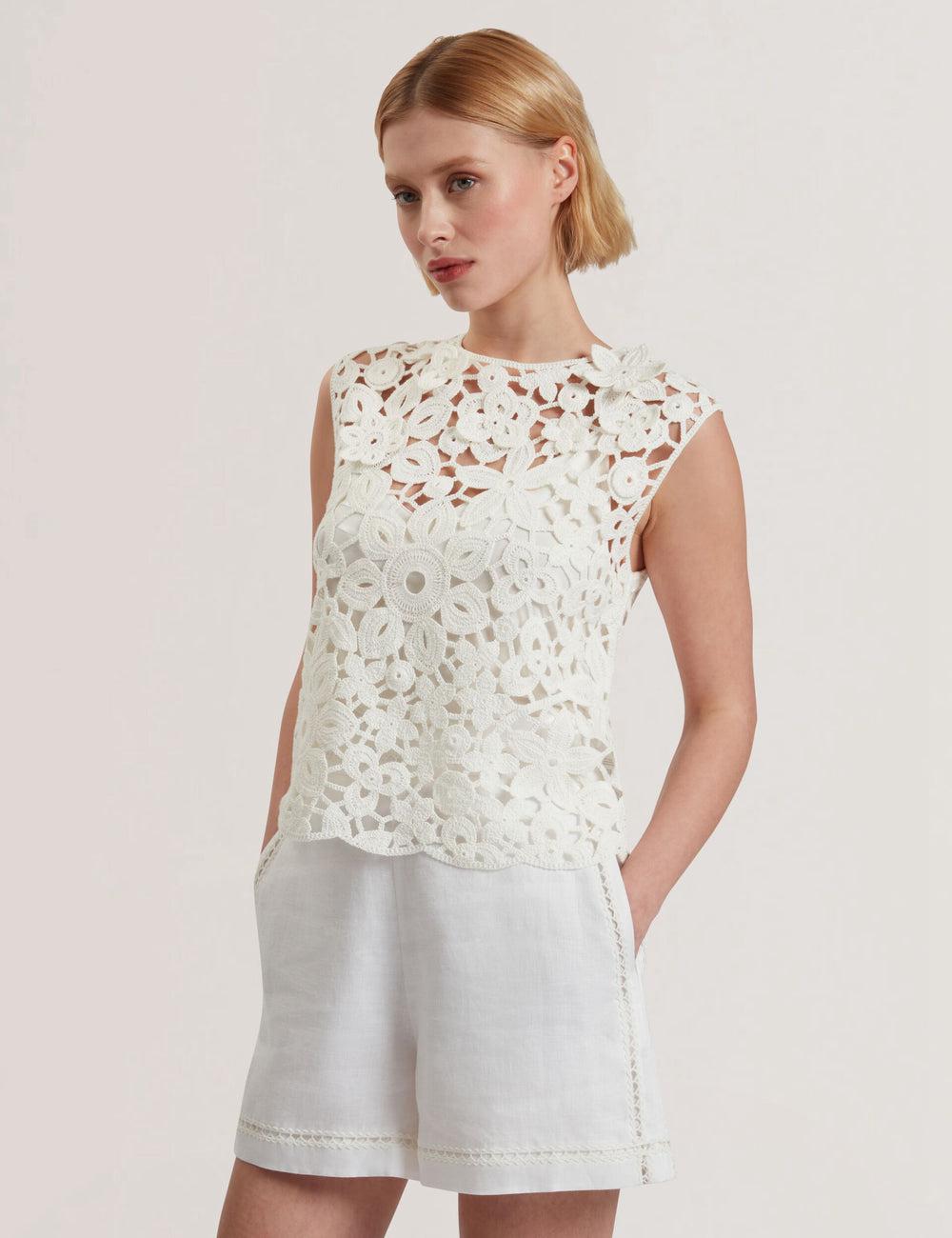 Ted Baker JOYYRA - Floral Crochet Knit Sleeveless Topjes Dames Wit | Belgium  743591-MLK