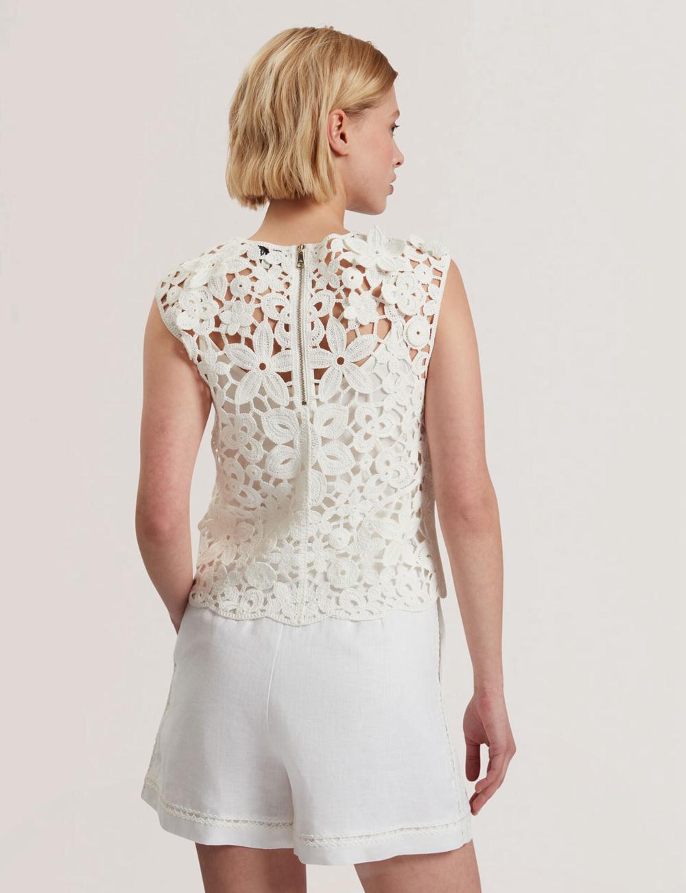 Ted Baker JOYYRA - Floral Crochet Knit Sleeveless Topjes Dames Wit | Belgium  743591-MLK
