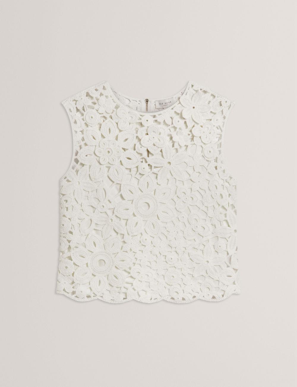 Ted Baker JOYYRA - Floral Crochet Knit Sleeveless Topjes Dames Wit | Belgium  743591-MLK