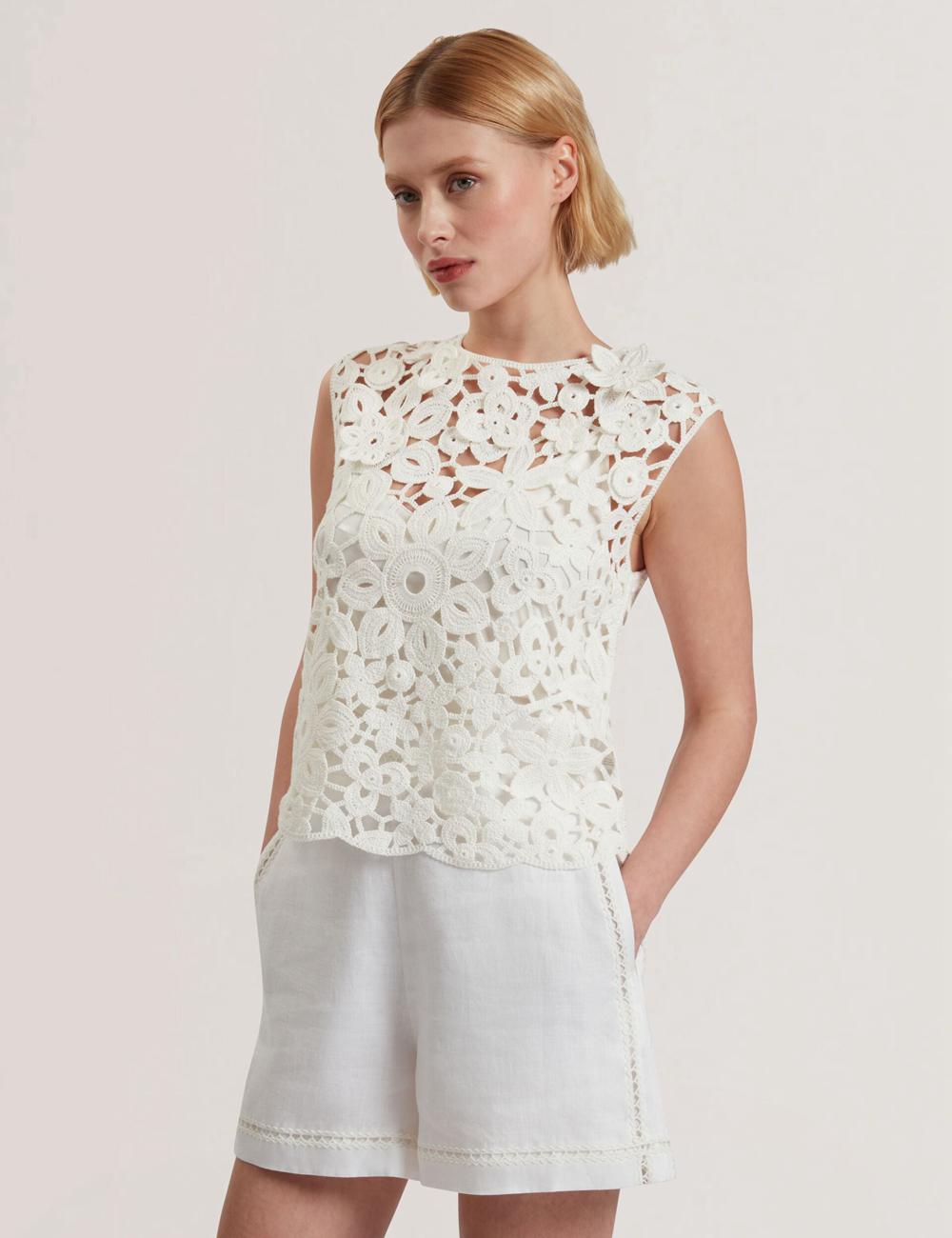 Ted Baker JOYYRA - Floral Crochet Knit Sleeveless Topjes Dames Wit | Belgium  743591-MLK