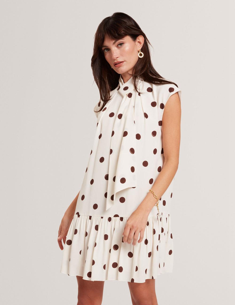 Ted Baker JUTUVA - Polka Dot Neck Shift Mini-jurk Dames Ivory | Belgium  986403-WAF
