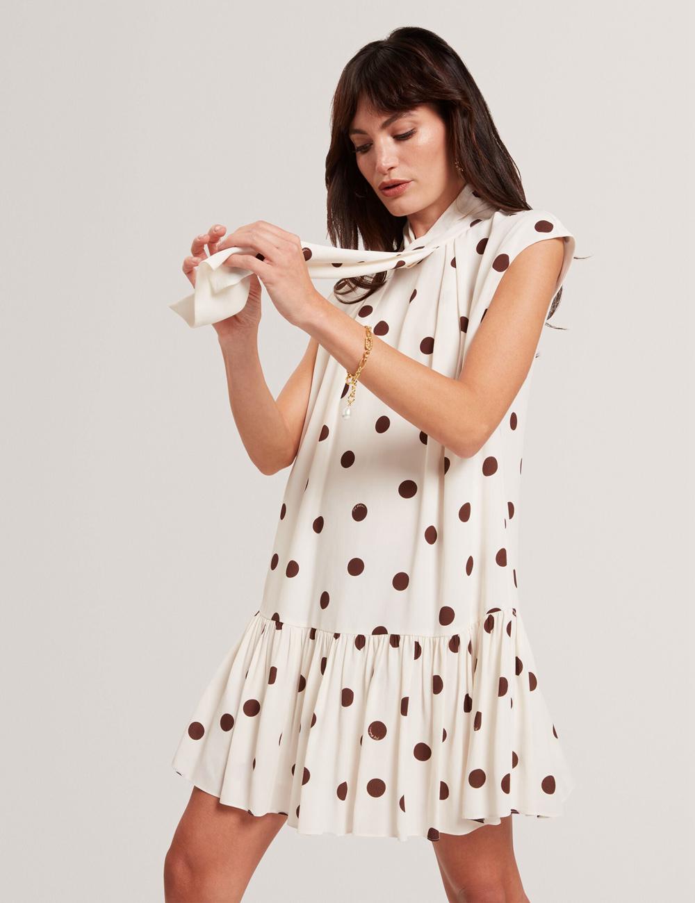 Ted Baker JUTUVA - Polka Dot Neck Shift Mini-jurk Dames Ivory | Belgium  986403-WAF