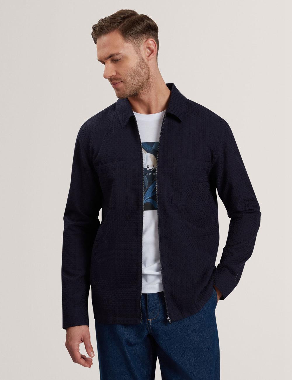 Ted Baker KAILINS - Long Sleeve Zip-Through Cotton Overshirt Overhemd Heren Donkerblauw | Belgium  592834-IQN