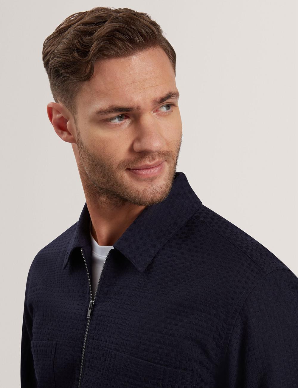 Ted Baker KAILINS - Long Sleeve Zip-Through Cotton Overshirt Overhemd Heren Donkerblauw | Belgium  592834-IQN