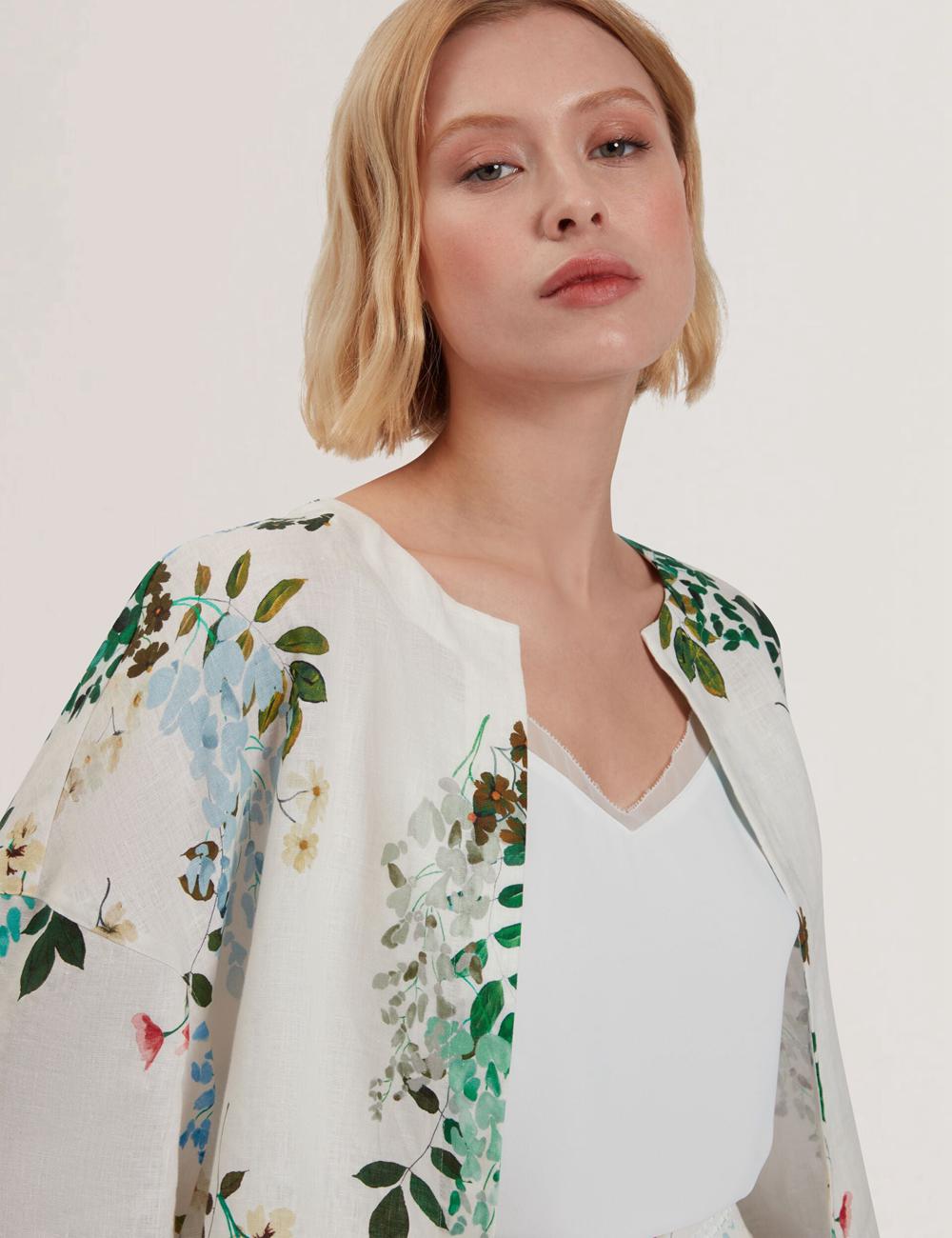 Ted Baker KALNA - Printed Linen Short Sleeve Cropped Shirt Topjes Dames Wit | Belgium  519602-DJT