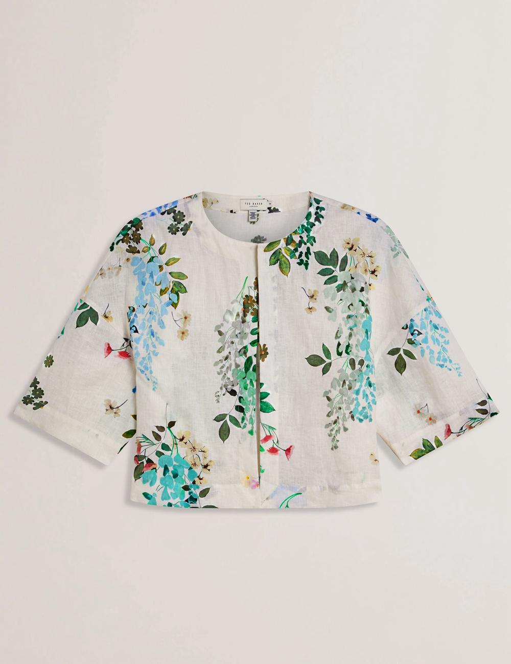 Ted Baker KALNA - Printed Linen Short Sleeve Cropped Shirt Topjes Dames Wit | Belgium  519602-DJT