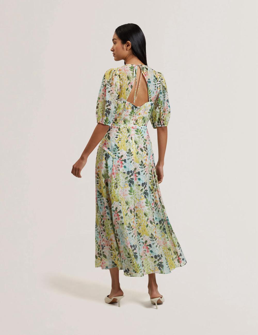 Ted Baker KANDEA - Floral Puff Sleeve A-Line Midi-jurk Dames Ivory | Belgium  014738-BGT