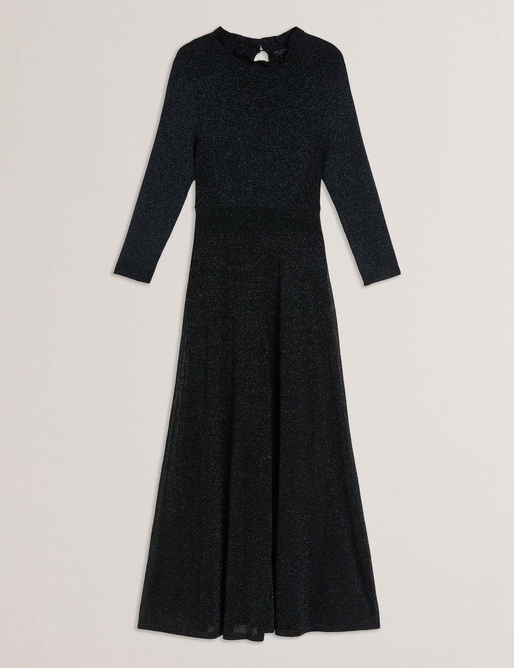 Ted Baker KANNIE - Metallic Knit Flowy Midi-jurk Dames Zwart | Belgium  842596-IVC
