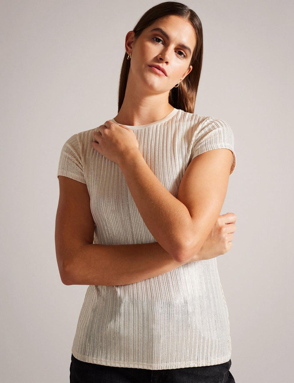 Ted Baker KATRINO - Metallic Short Sleeve Crew Neck Topjes Dames Goud | Belgium  128405-YLR