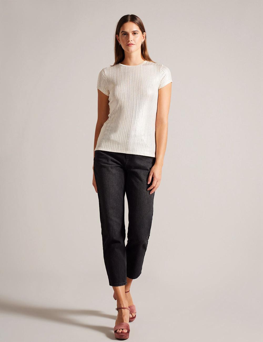 Ted Baker KATRINO - Metallic Short Sleeve Crew Neck Topjes Dames Goud | Belgium  128405-YLR