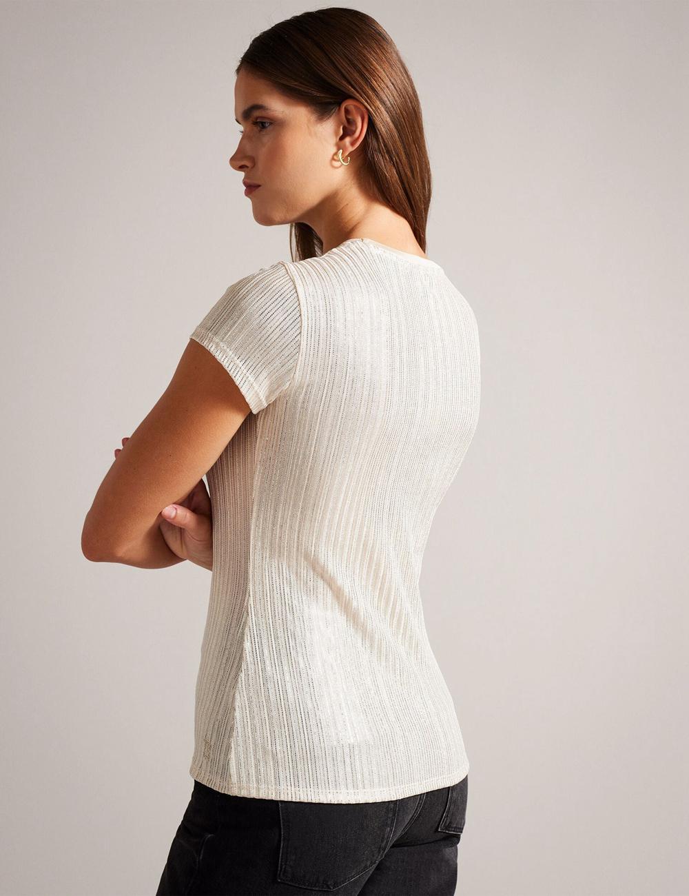 Ted Baker KATRINO - Metallic Short Sleeve Crew Neck Topjes Dames Goud | Belgium  128405-YLR