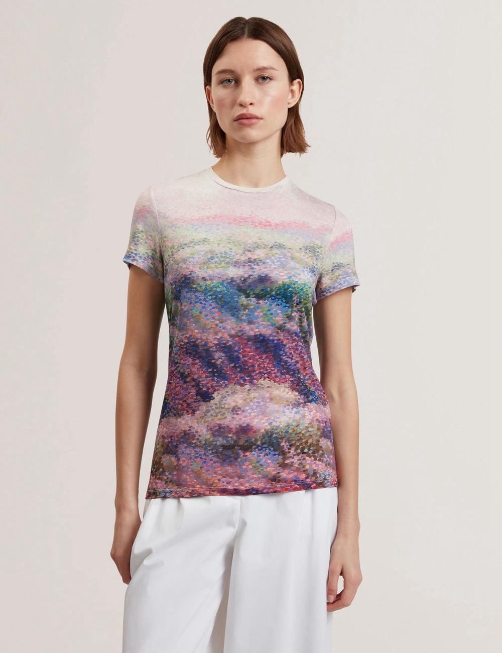 Ted Baker KAYTTE - Painted Print Crew Neck Fitted T-shirts Dames Roze | Belgium  475160-XBC