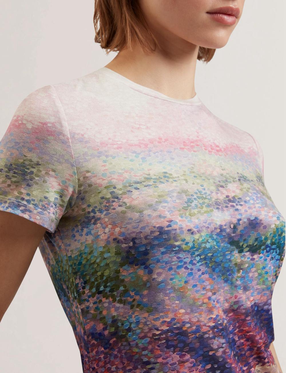 Ted Baker KAYTTE - Painted Print Crew Neck Fitted T-shirts Dames Roze | Belgium  475160-XBC