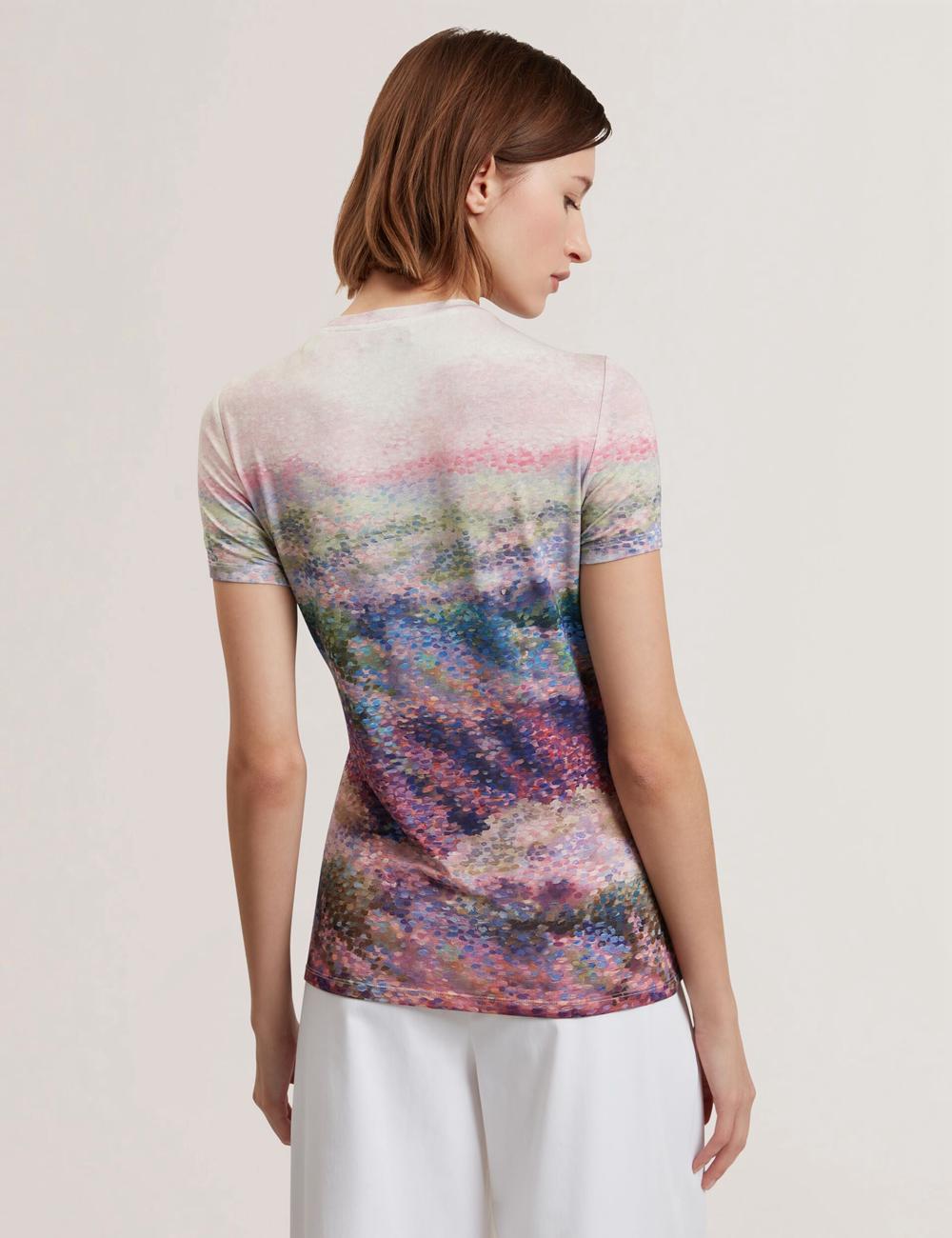 Ted Baker KAYTTE - Painted Print Crew Neck Fitted T-shirts Dames Roze | Belgium  475160-XBC
