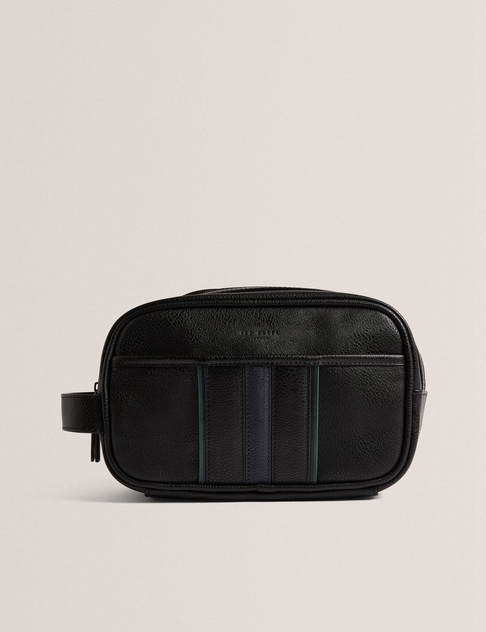 Ted Baker KEILAB - Faux Leather Striped Panel Toilettas Heren Zwart | Belgium  821049-RQZ