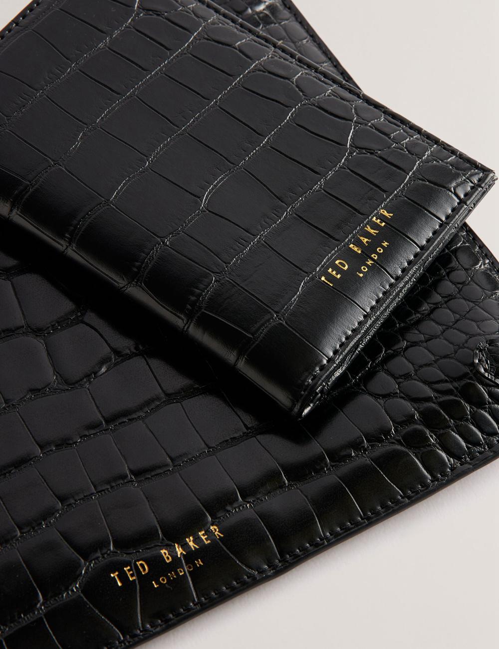 Ted Baker KELLIII - Croc Texture Passport Cover And Travel Pouch Travel Portefeuille Dames Zwart | Belgium  204175-GFX