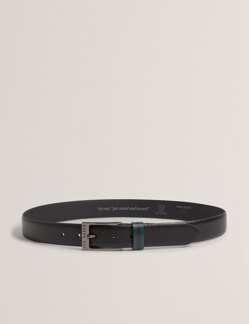 Ted Baker KENDON - Grained Leather With Striped Loop Riemen Heren Zwart | Belgium  720618-HSO