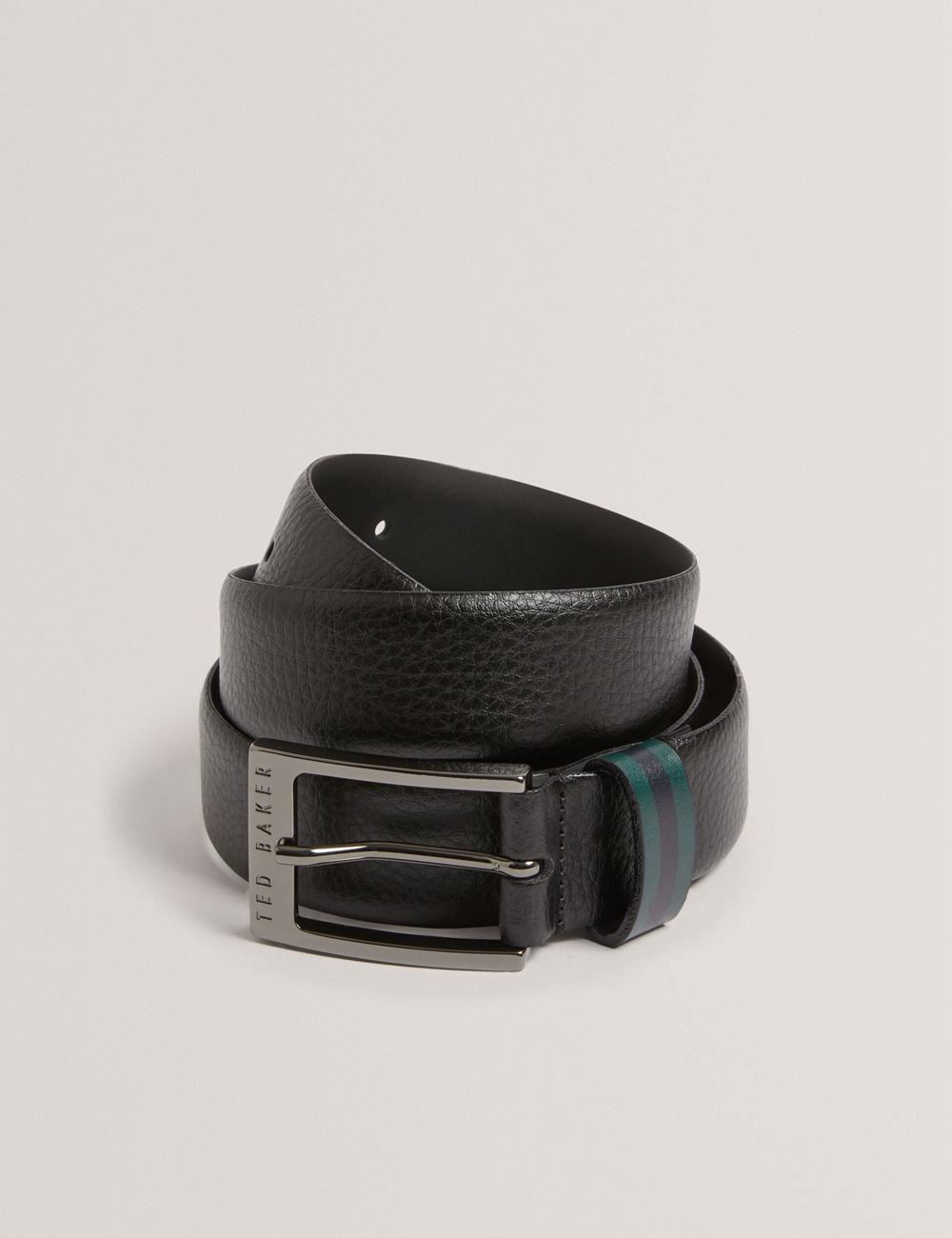 Ted Baker KENDON - Grained Leather With Striped Loop Riemen Heren Zwart | Belgium  720618-HSO