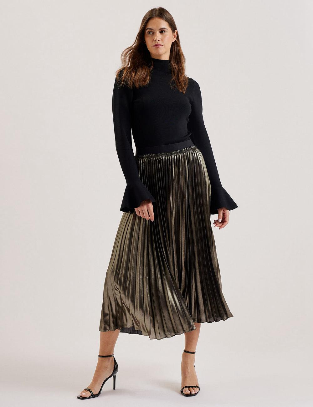 Ted Baker KESE - Metallic Pleated A-Line Rokken Dames Goud | Belgium  725069-DFM